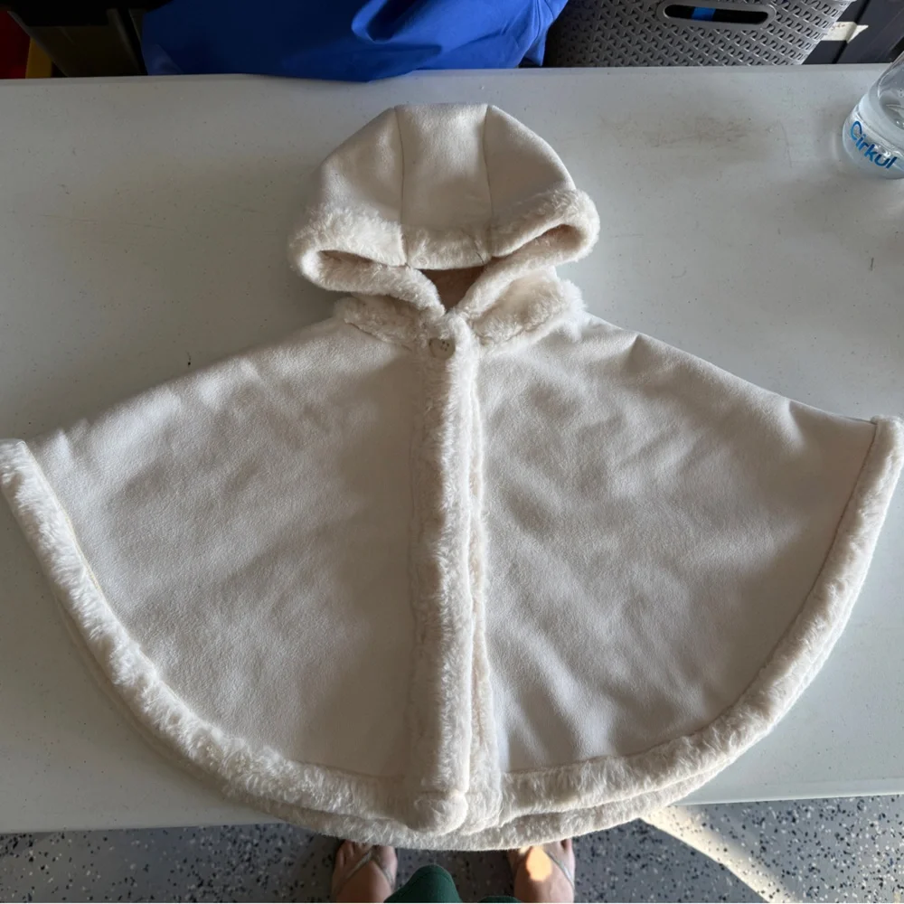 **!HUGE SALE!** First Impressions winter white faux shearling cape - Picture 1 of 5